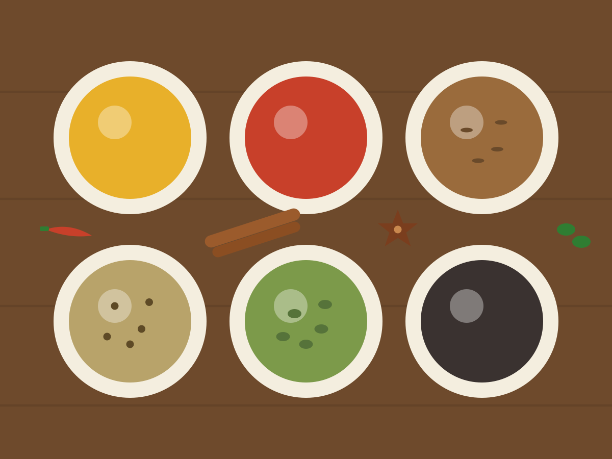 Bowls of ground spices